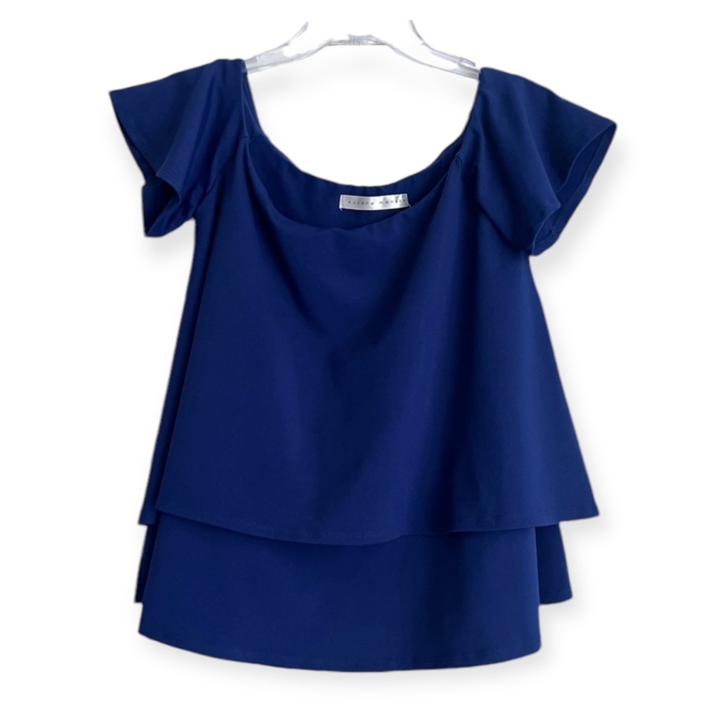 Susana Monaco NWT Deep Blue Cap Sleeves Double Layer Tunic Top - SZ: Sma…